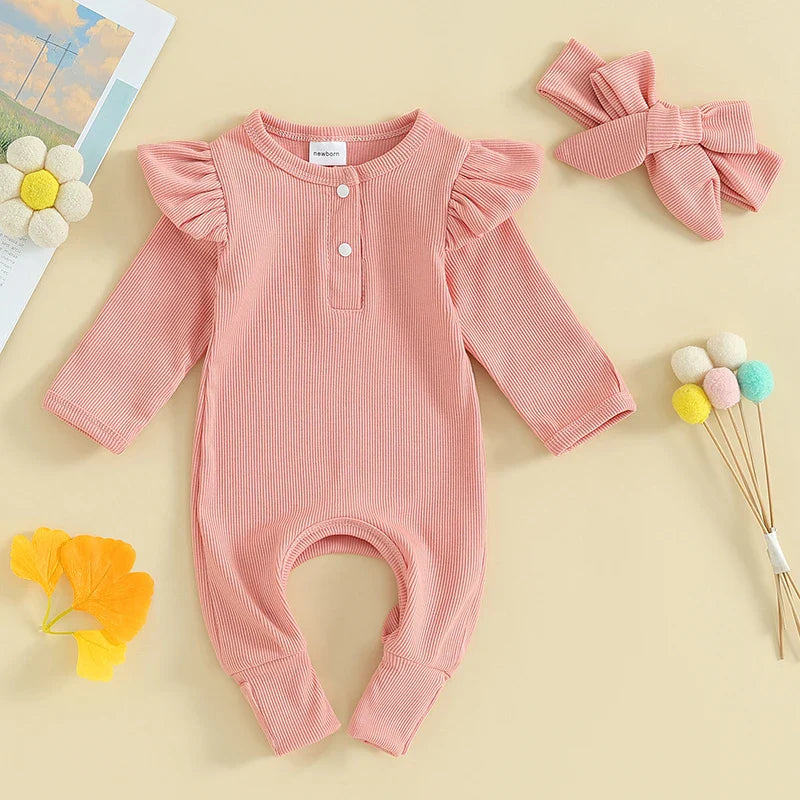 Ruffled Ribbed Solid Onesie & Bow