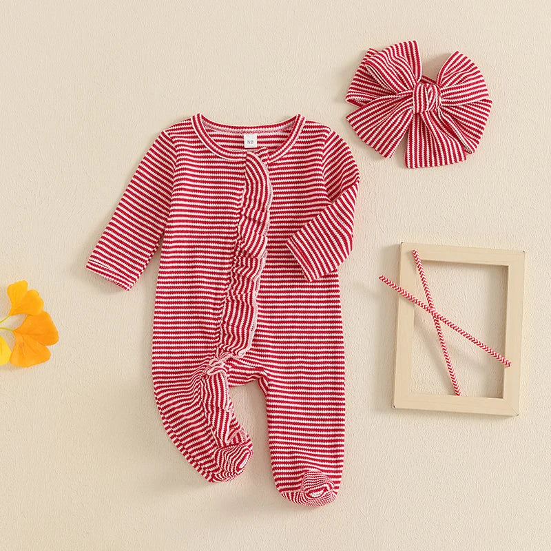 Striped Ruffle Footie Onesie & Bow