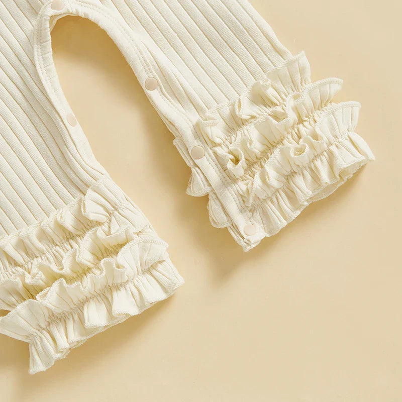 Solid Ribbed Ruffle Romper & Headband