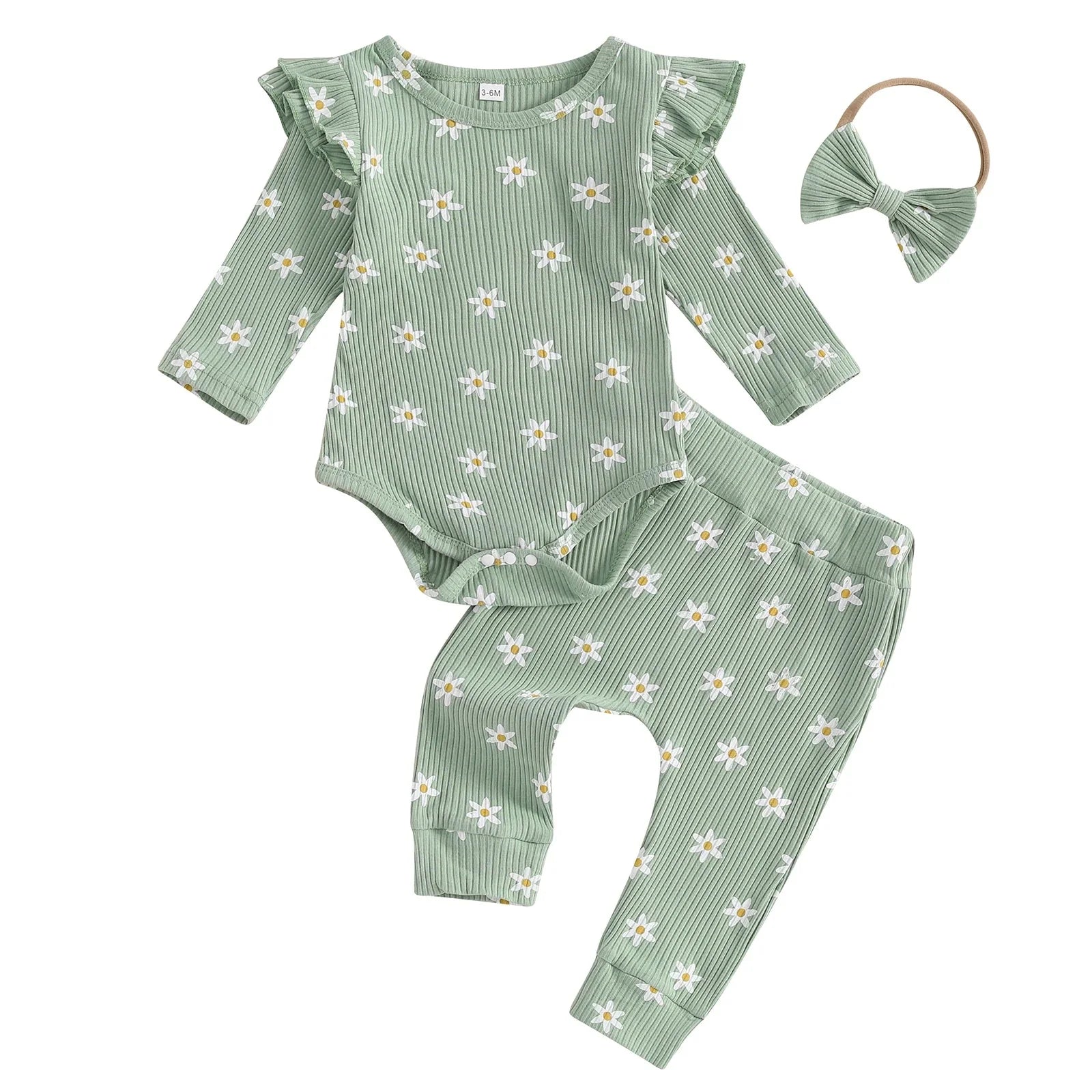 Ribbed Ruffle Daisy Outfit & Headband