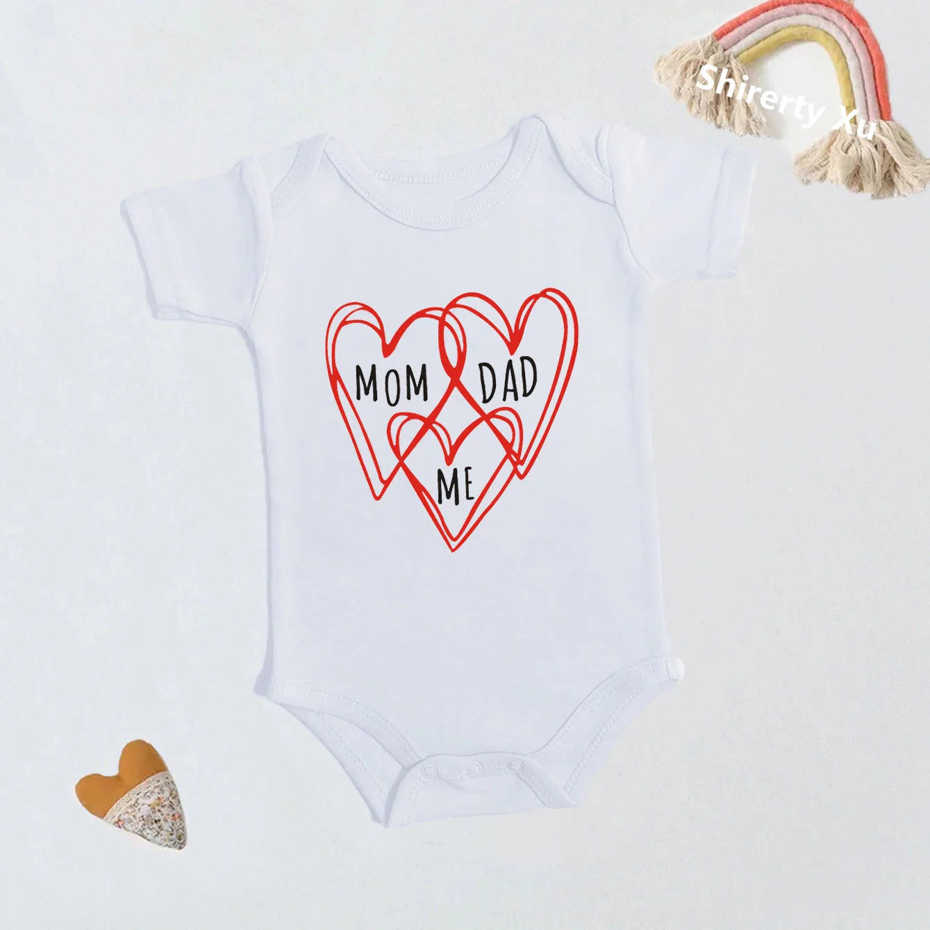 Mom Dad & Me Heart Onesie