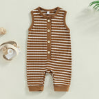Sleeveless Striped Button Romper