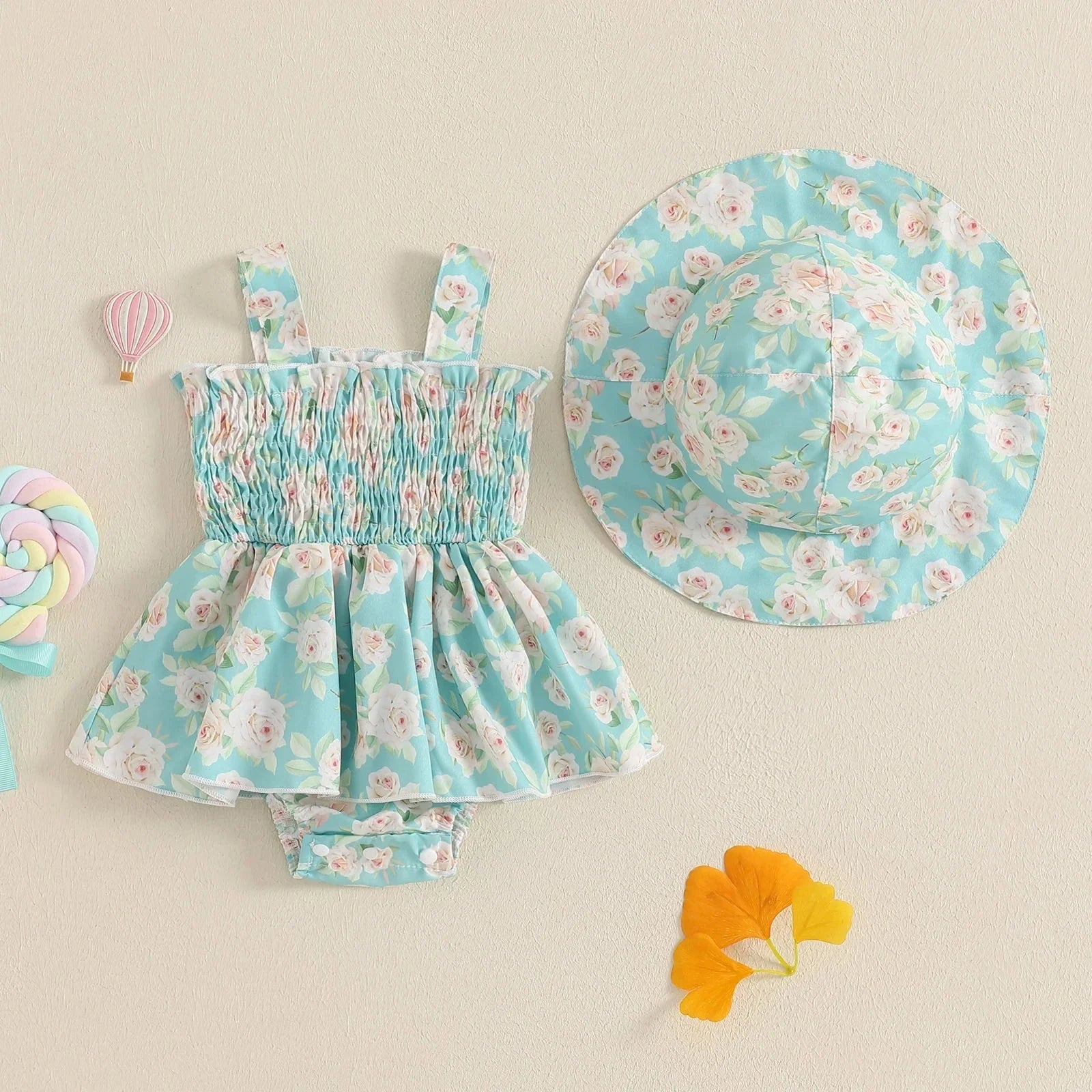Patterned Summer Romper Dress & Hat