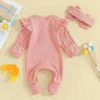 Ruffled Ribbed Solid Onesie & Bow