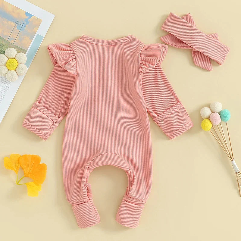 Ruffled Ribbed Solid Onesie & Bow