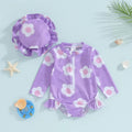 Purple Flower Swimsuit & Hat