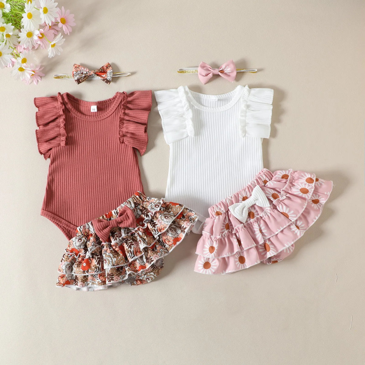 Baby Girl Ruffle Romper & Floral Shorts Set