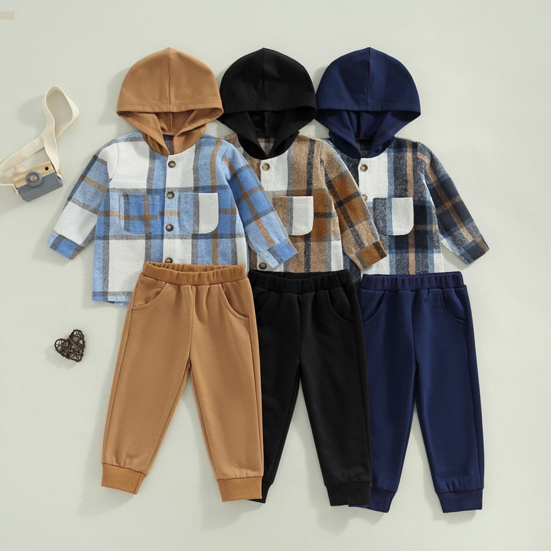 Plaid Hoodie Top with Solid Pants