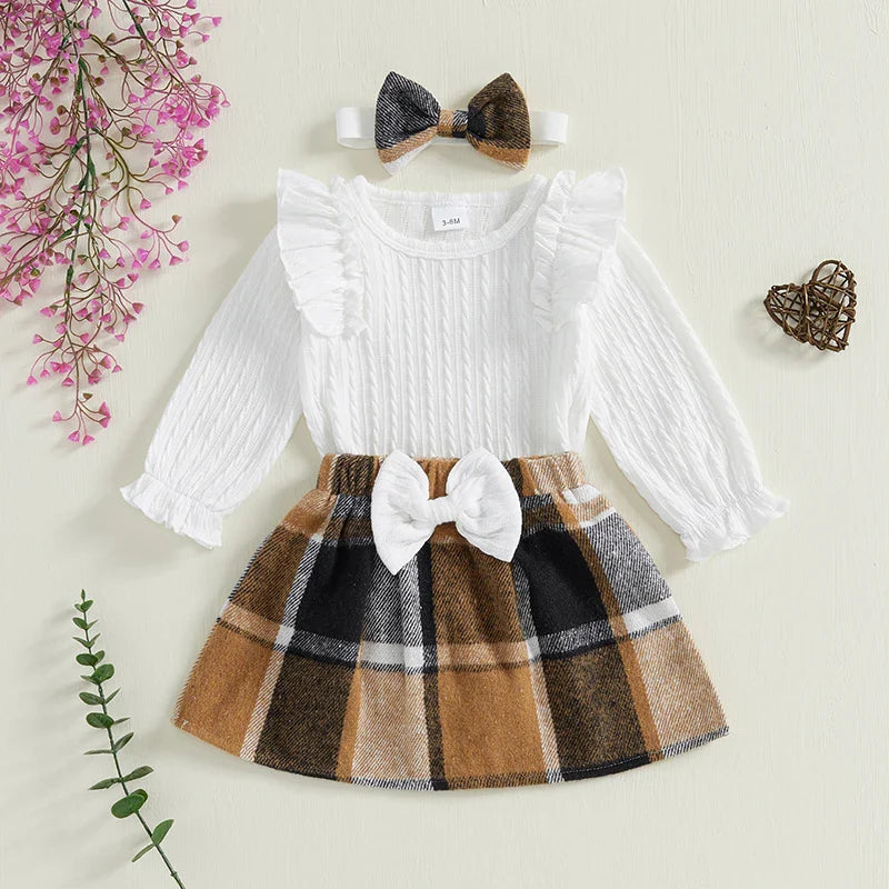 RaeAnn Ruffle Plaid Skirt Outfit & Headband