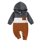 Stripe Color Patch Hooded Romper