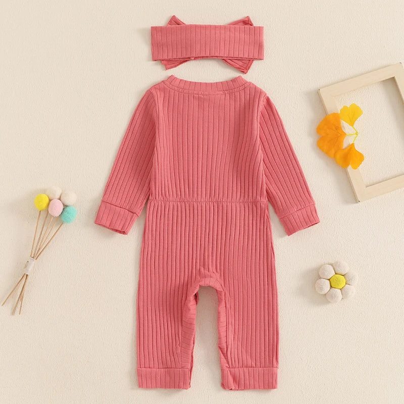 Solid Ribbed Romper & Headband