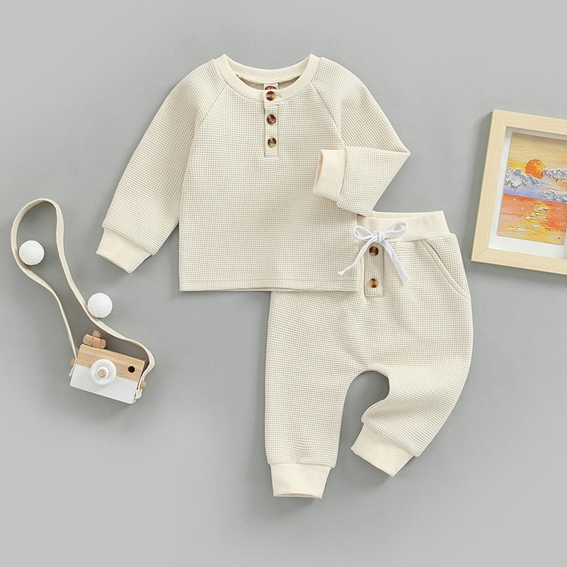 Solid Button Jogger Set