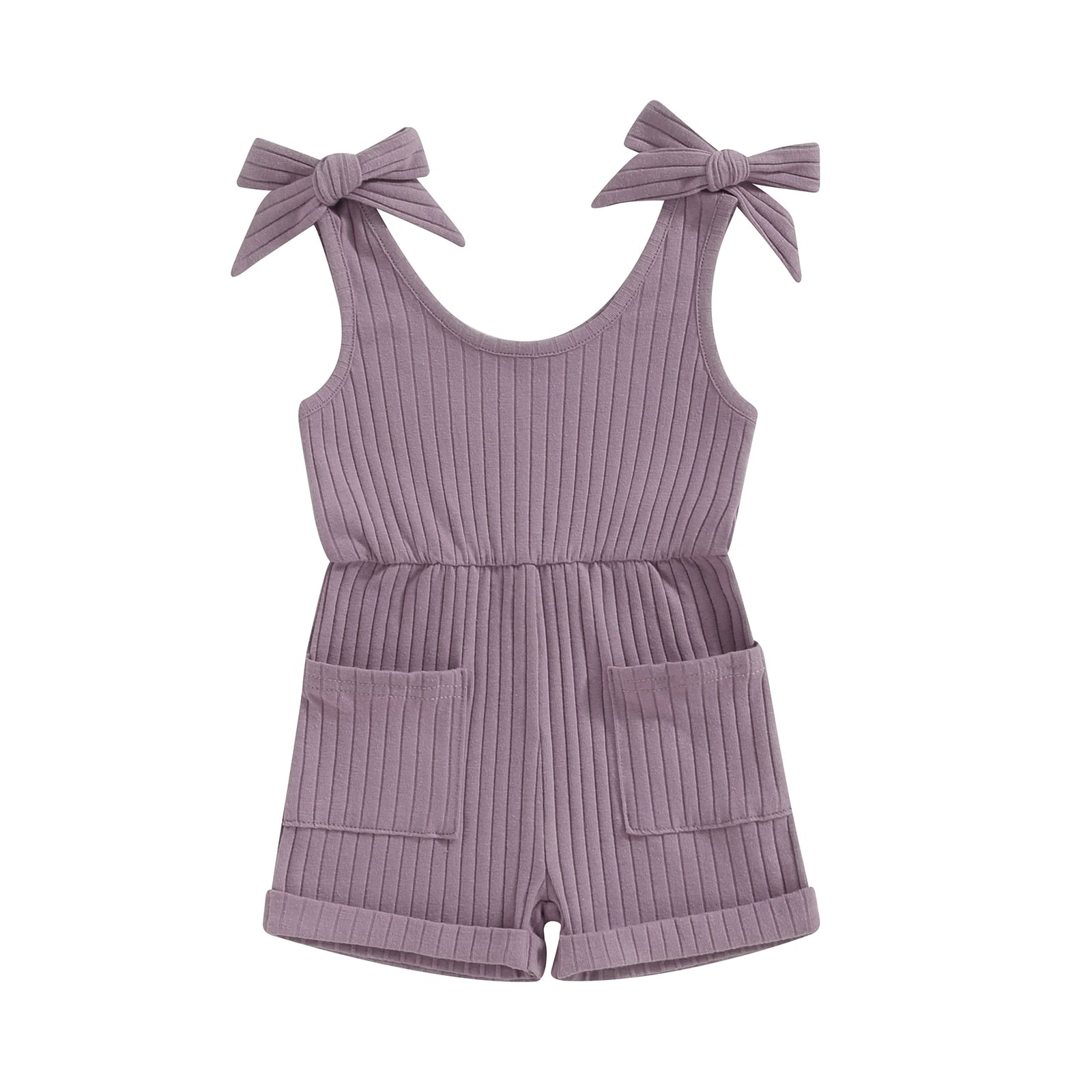 Ribbed Pocket Shoulder Tie Romper