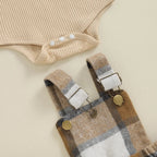 Piper Plaid Overalls Dress & Bow Outfit