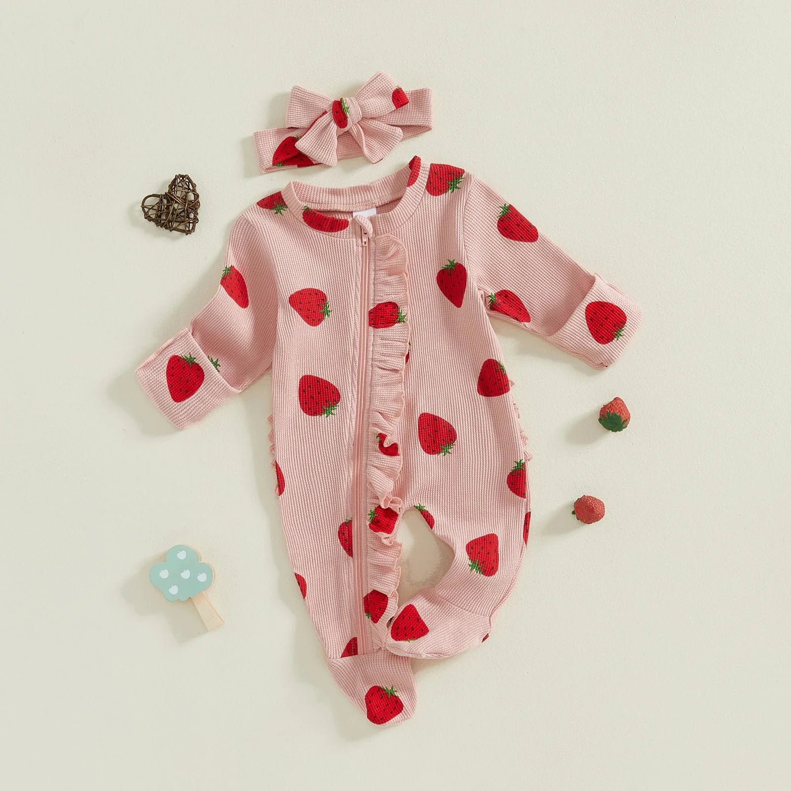 Strawberry Footie Ruffle Onesie & Bow