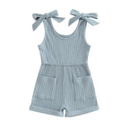 Ribbed Pocket Shoulder Tie Romper