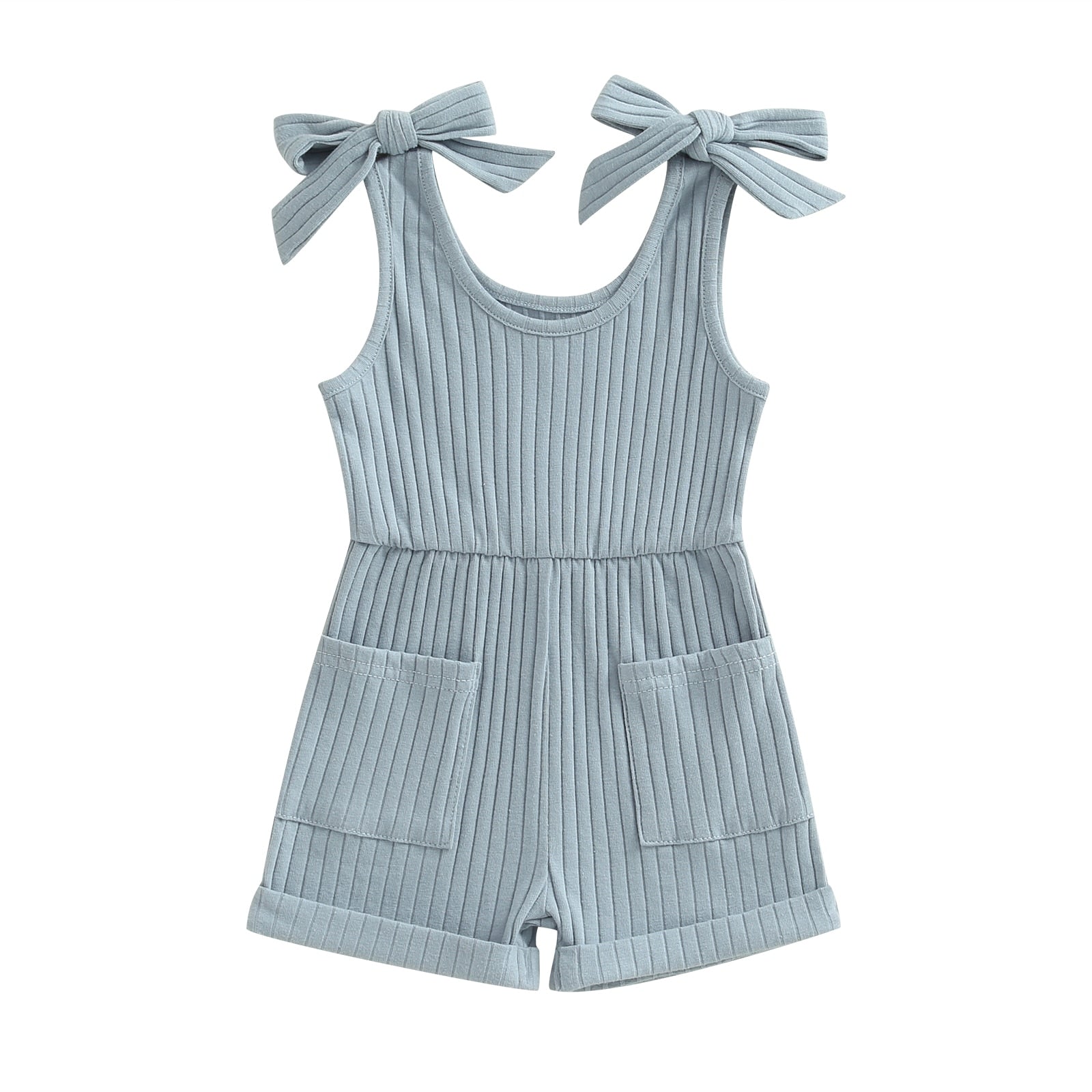 Ribbed Pocket Shoulder Tie Romper