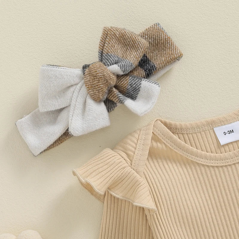 Piper Plaid Overalls Dress & Bow Outfit