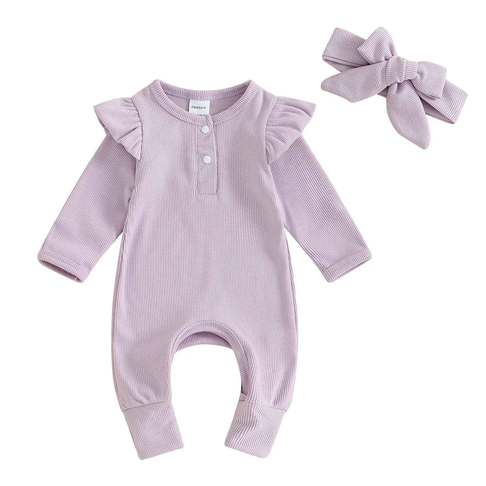 Ruffled Ribbed Solid Onesie & Bow