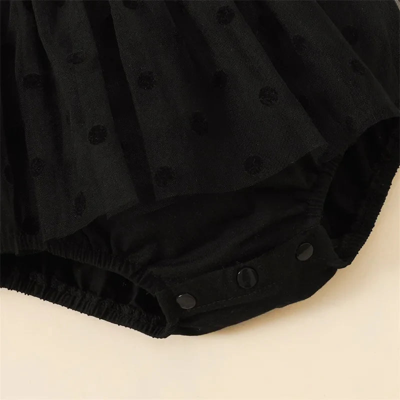 Black Polka Dot Romper Dress & Headband