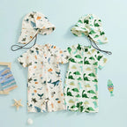 Short Sleeve Animal Life Swimsuit & Hat