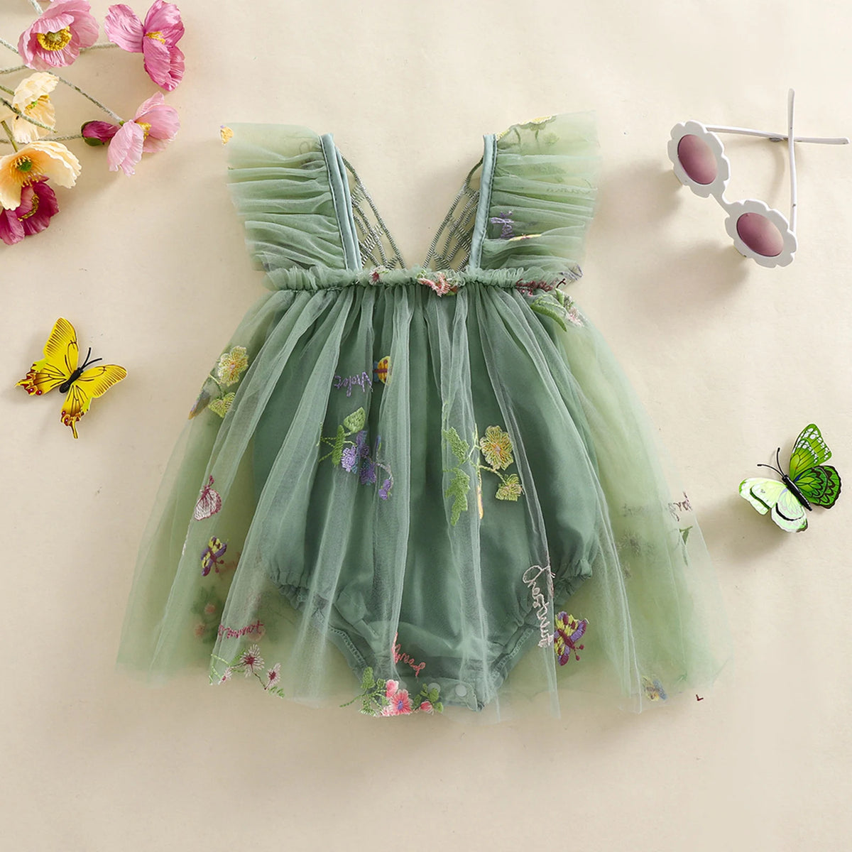 Butterfly Flower Mesh Rompers Outfits Dress 3M-18M