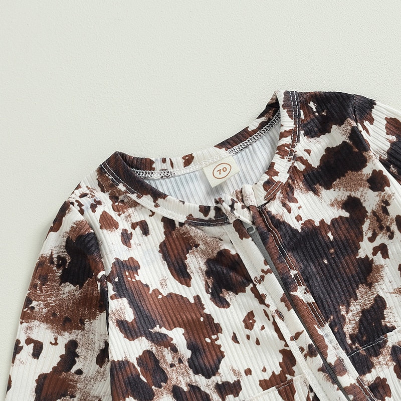 Long Sleeve Cow Print Onesie