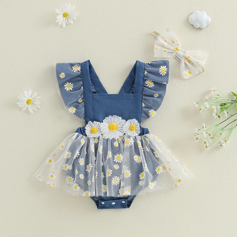 Denim Lace Daisy Dress & Headband