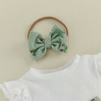 Baby Girl Floral Long Sleeve Romper Dress with Bow Headband and Stockings 3 Pcs Set