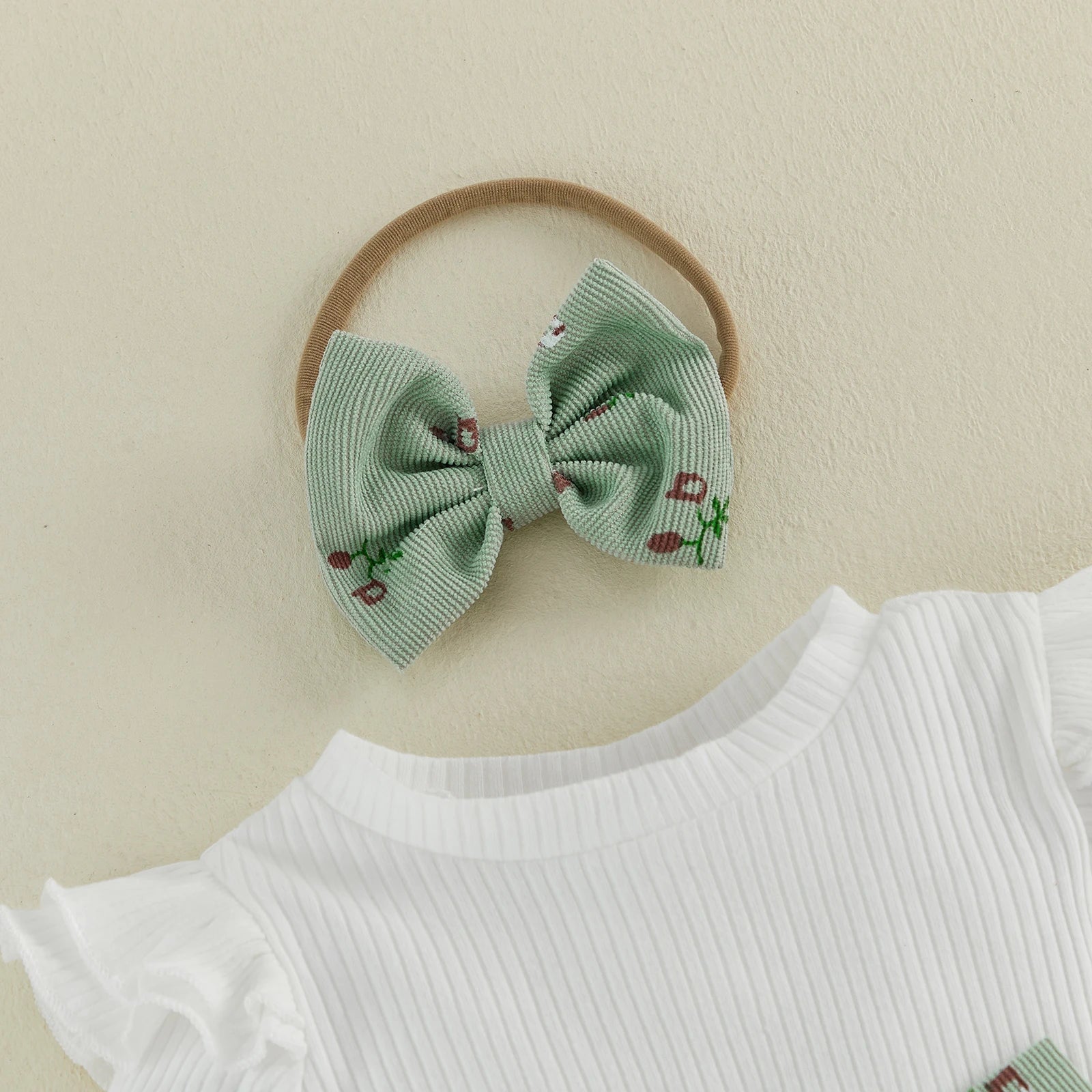Baby Girl Floral Long Sleeve Romper Dress with Bow Headband and Stockings 3 Pcs Set