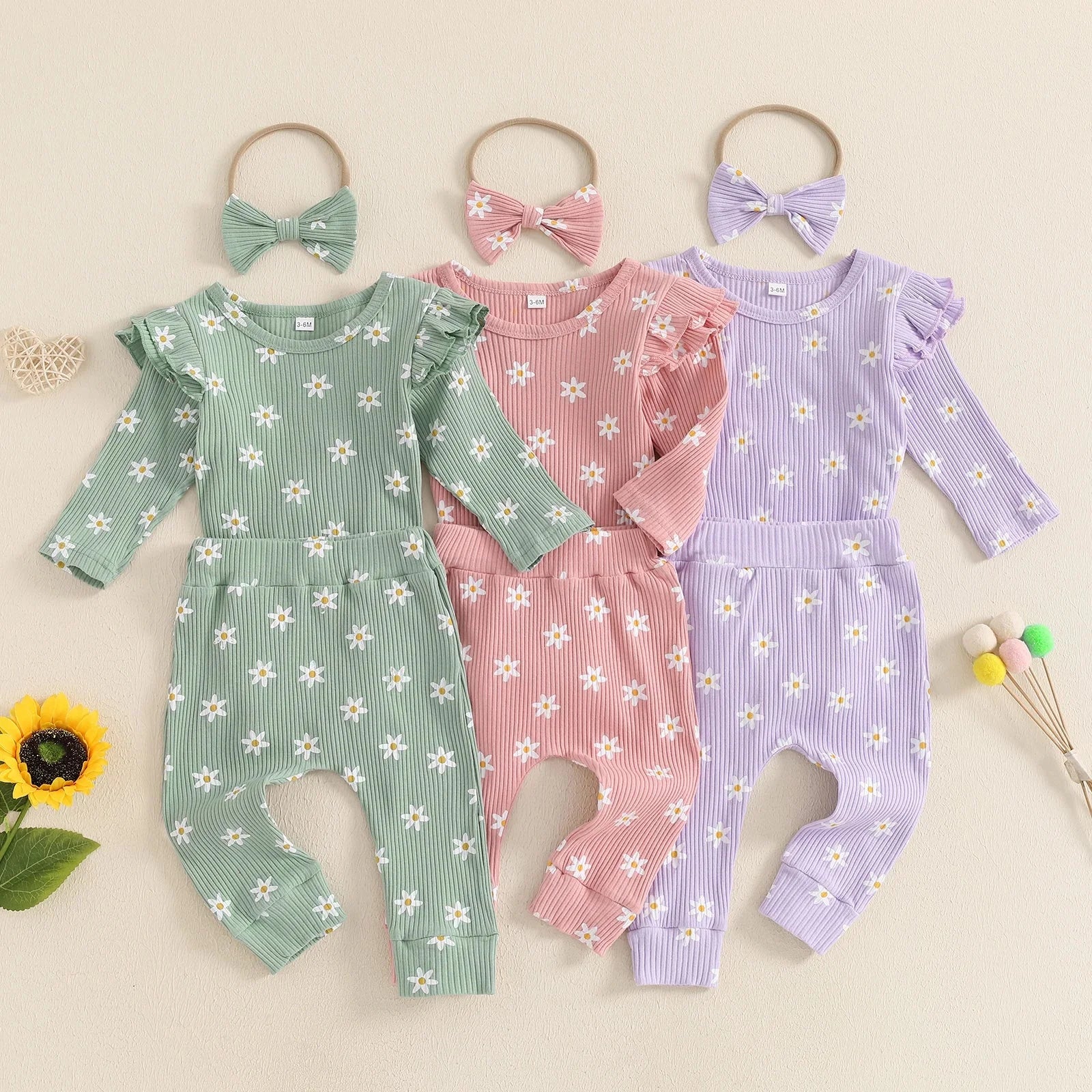 Ribbed Ruffle Daisy Outfit & Headband