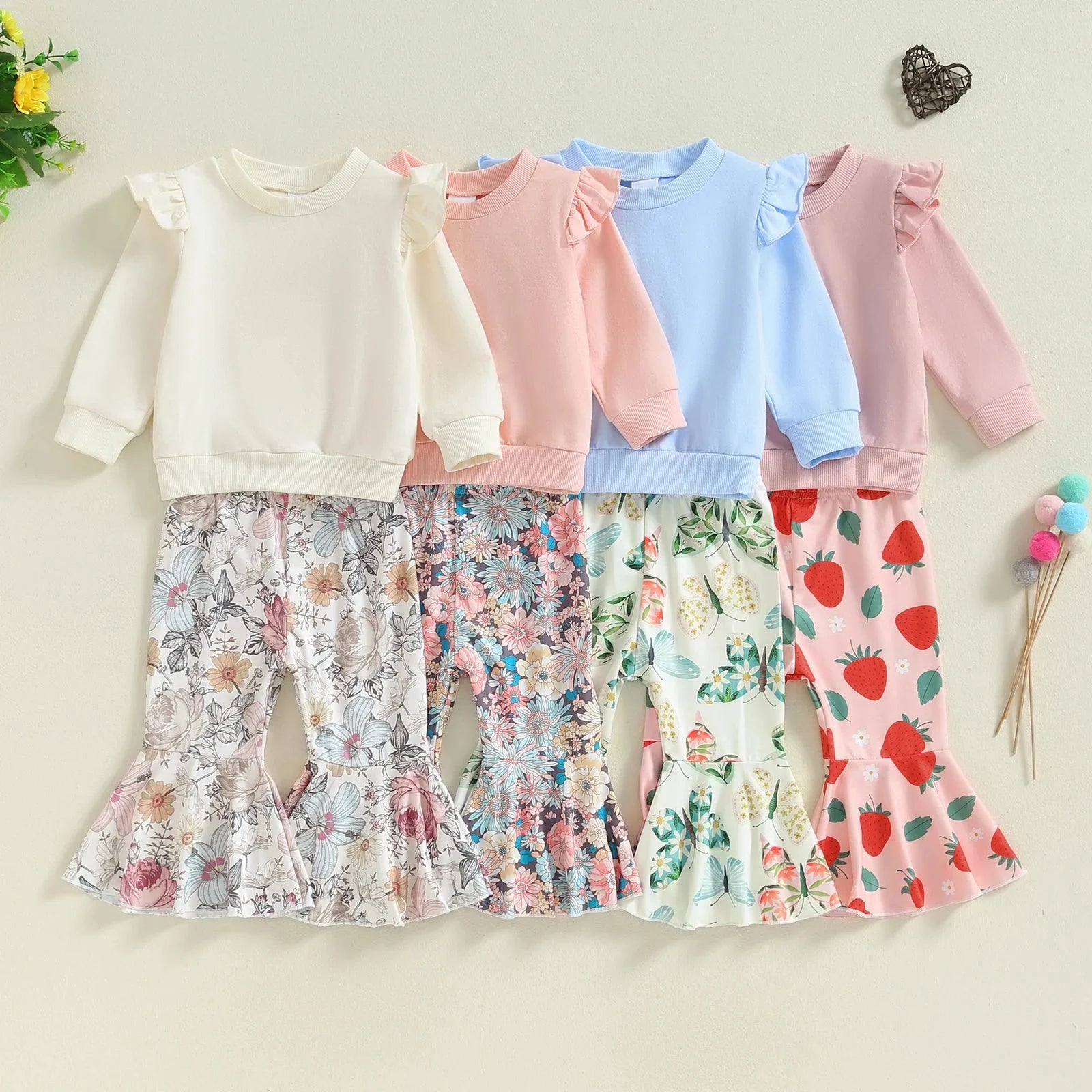Ruffled Patterned Bell Bottoms Outfit
