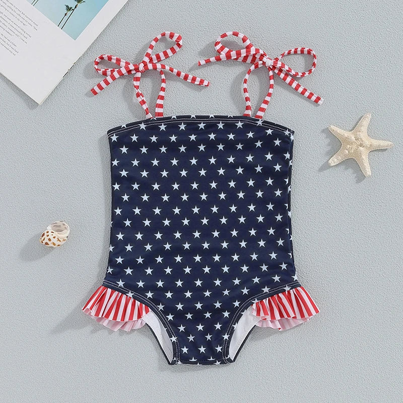 Shoulder Tie Stars & Stripes Swimsuit
