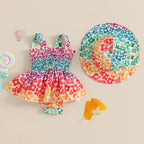 Patterned Summer Romper Dress & Hat