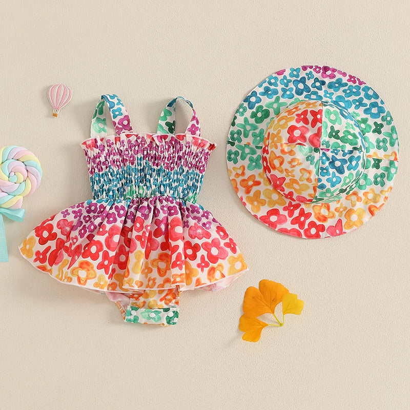 Patterned Summer Romper Dress & Hat