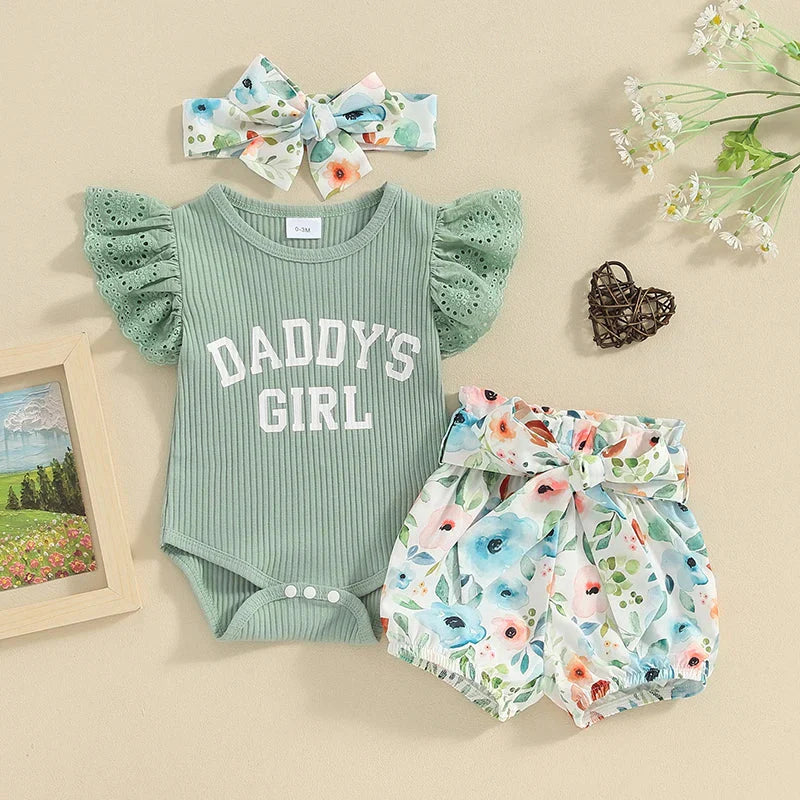 Daddy's Girl Floral Shorts & Bow Outfit
