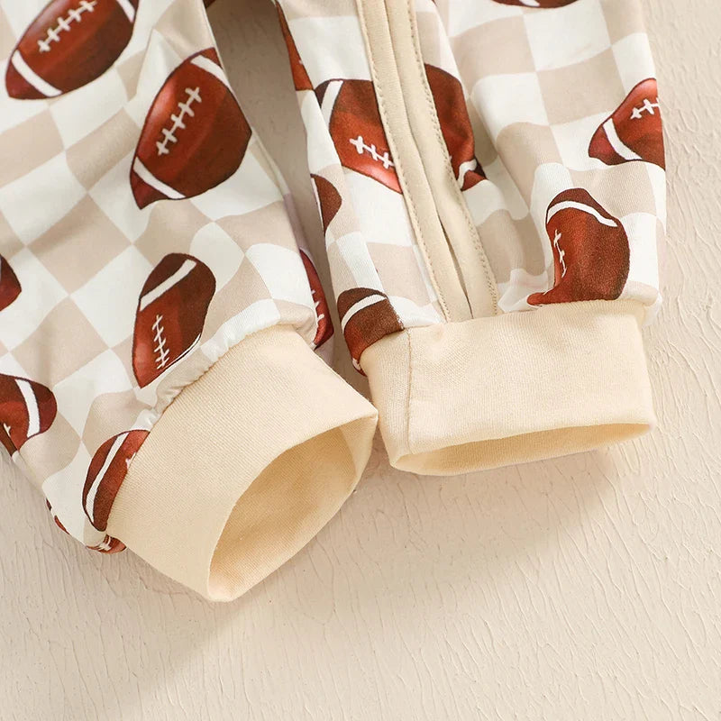 Checkered Football Zipper Onesie