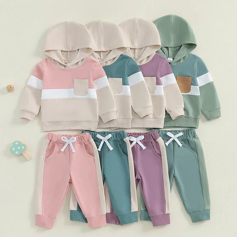 Stripe Color Patchwork Hoodie Outfit