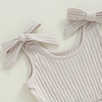 Ribbed Pocket Shoulder Tie Romper