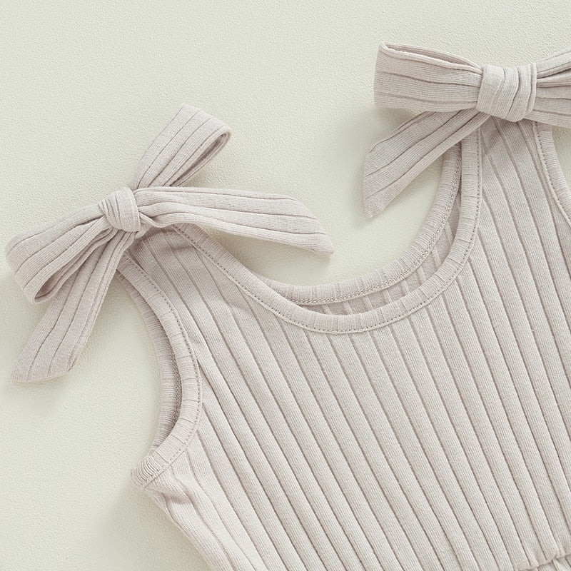 Ribbed Pocket Shoulder Tie Romper