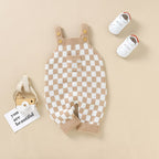 Knitted Checkered Pocket Romper