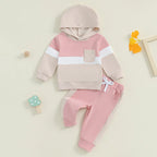 Stripe Color Patchwork Hoodie Outfit
