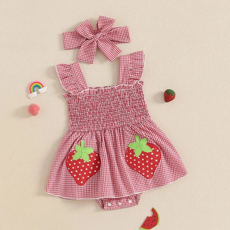 Plaid Strawberry Ruffle Dress & Bow