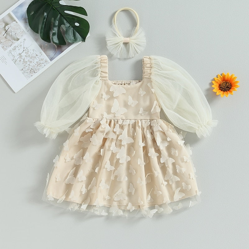Puff Sleeve Butterfly Dress & Headband