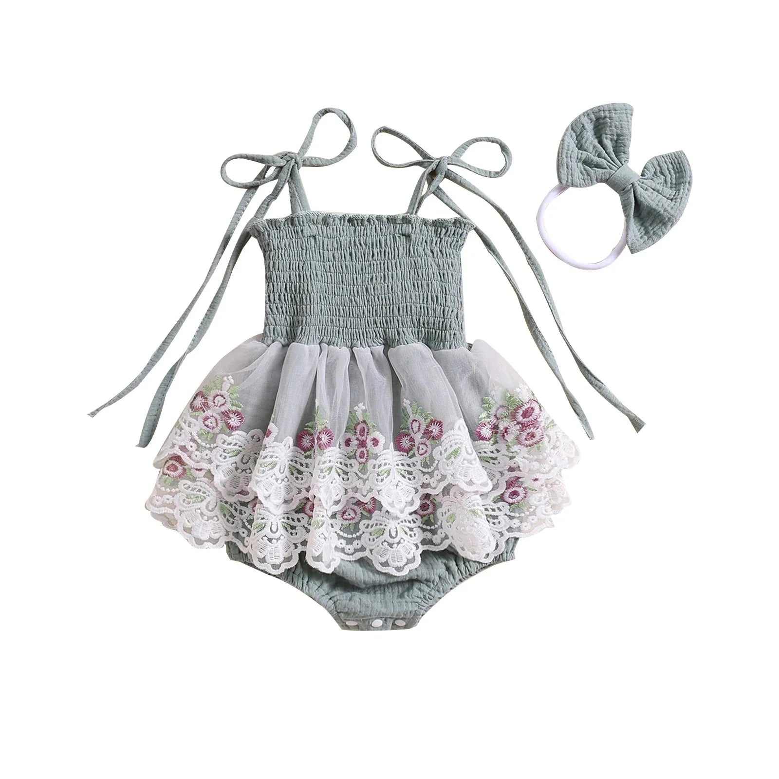 Embroidered Floral Dixie Dress & Headband