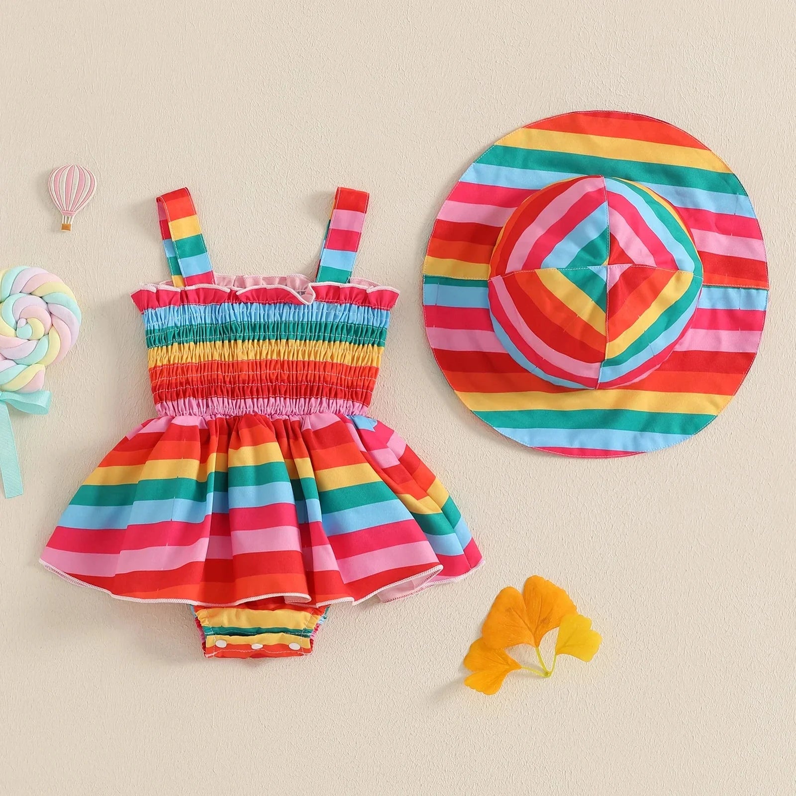 Patterned Summer Romper Dress & Hat