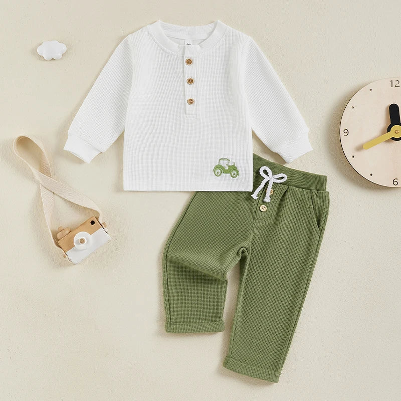 Button Tractor Boy Outfit