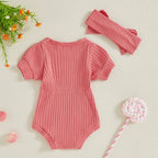 Solid Ribbed Mia Onesie & Headband