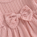Solid Knit Bow Dress with Socks & Headband