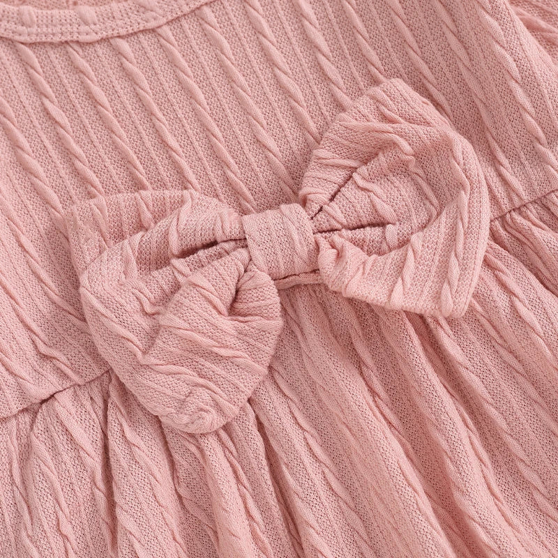 Solid Knit Bow Dress with Socks & Headband